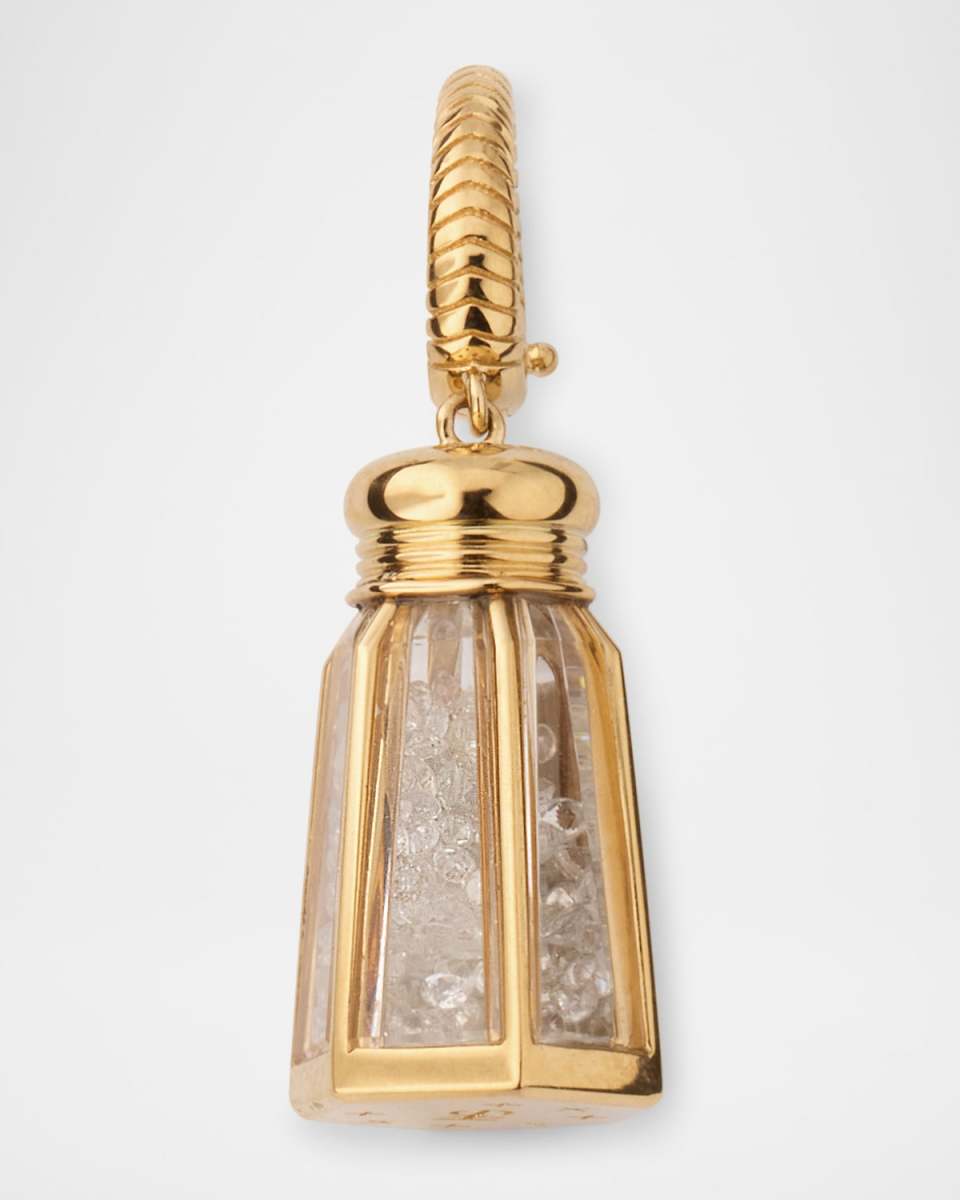 18K Yellow Gold Mini Lucky Salt Shaker Pendant Charm with Crystals and Sapphires